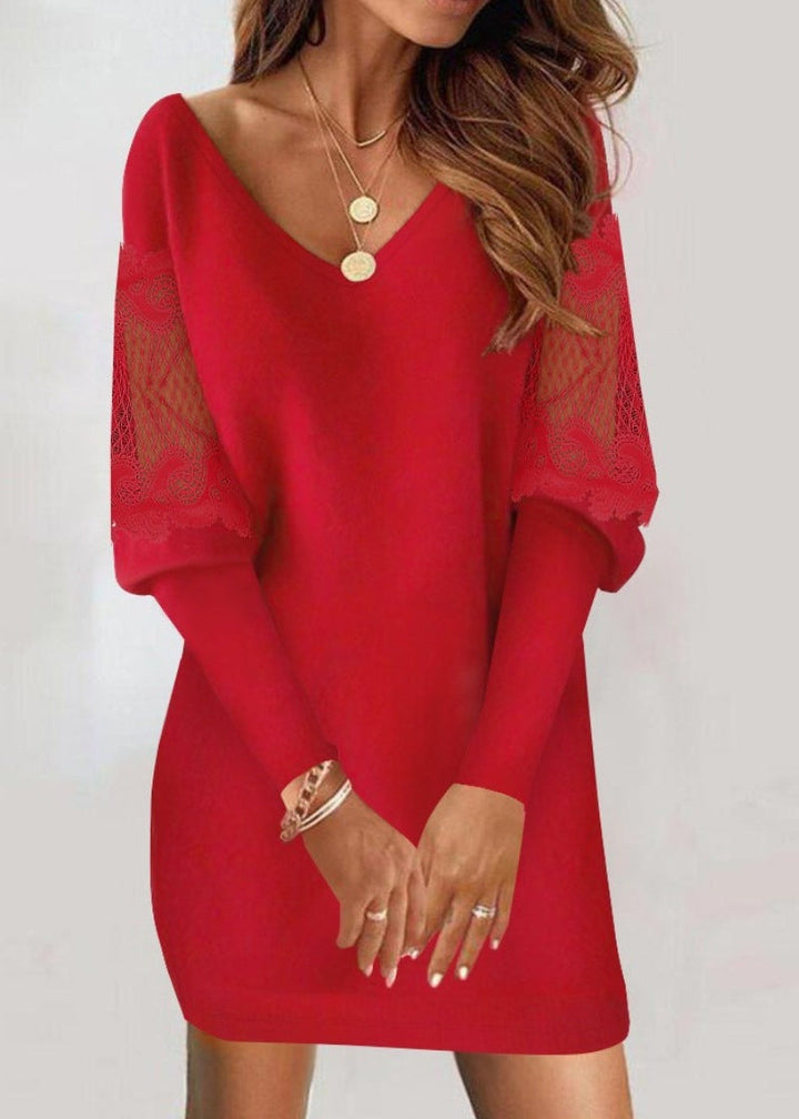 Elegant Mini Dress for Women with Lace Sleeves