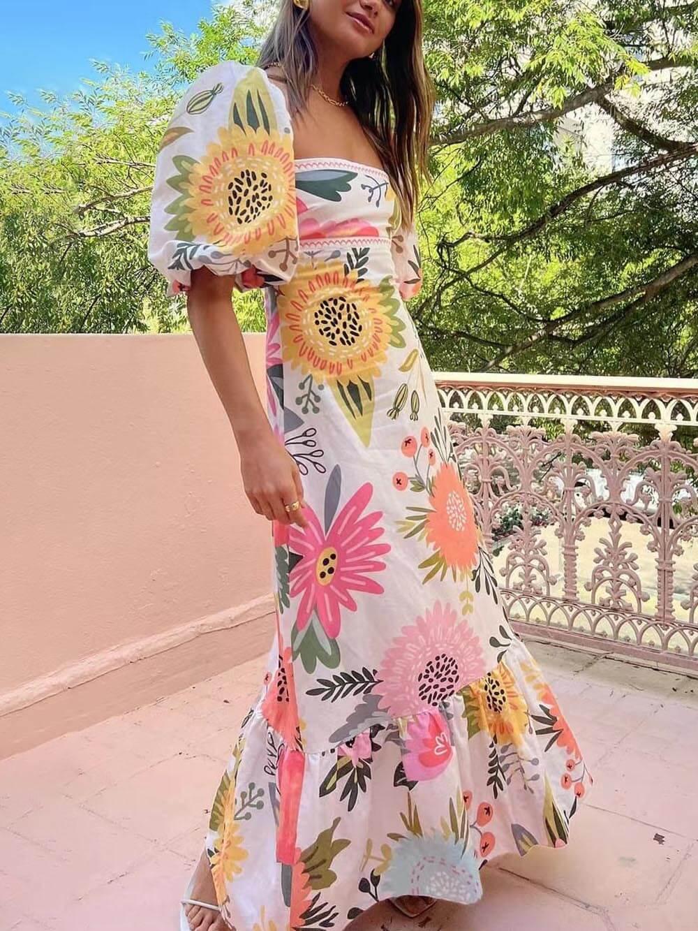 Ivy | Square Neck Floral Print Maxi Dress