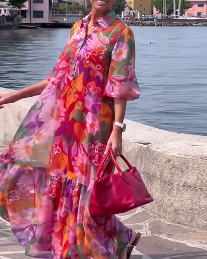 Helena | Colorfully Printed Dress with Loose Lantern Sleeves