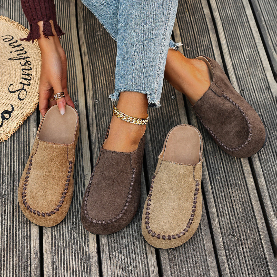 Women's Slip-On Moccasins | with Stitching and Flat Sole