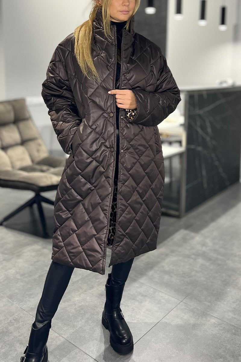 Women's coat | quilted long with snap fasteners