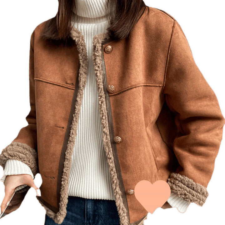 Women's jacket | short with a fur lining and button closure