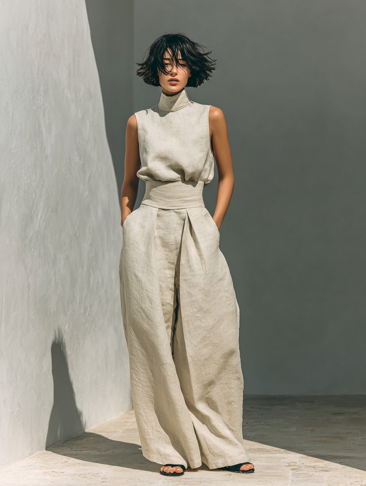 Maria - Set with a top and wide pants in a minimalist style for women