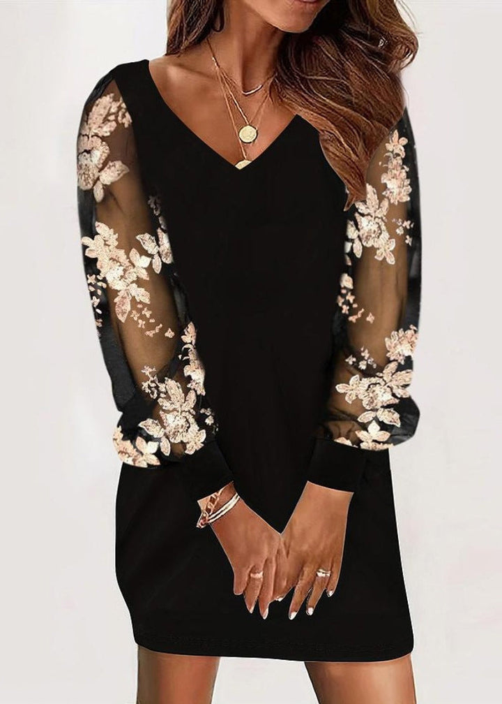 Elegant Mini Dress for Women with Lace Sleeves