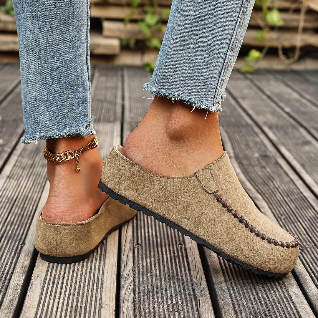 Women's Slip-On Moccasins | with Stitching and Flat Sole