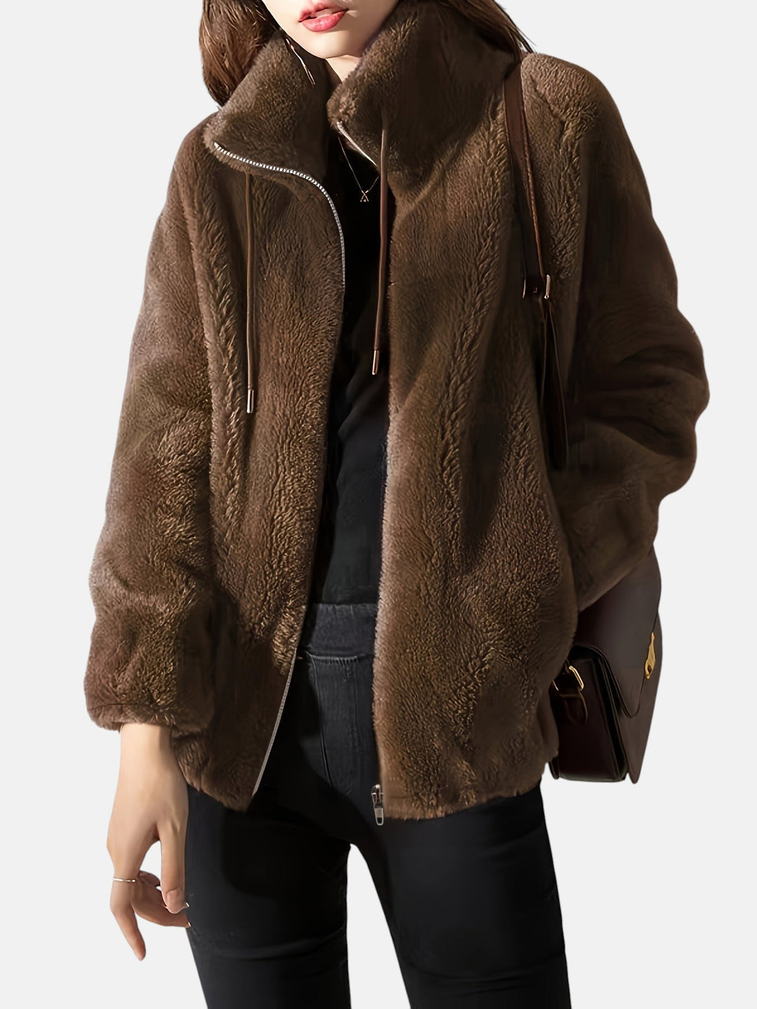 Women's jacket with soft finish and high collar