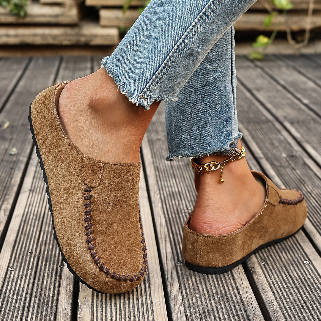 Women's Slip-On Moccasins | with Stitching and Flat Sole