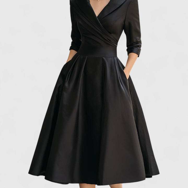 Women's Dress | Midi Flared with Wrap Neckline
