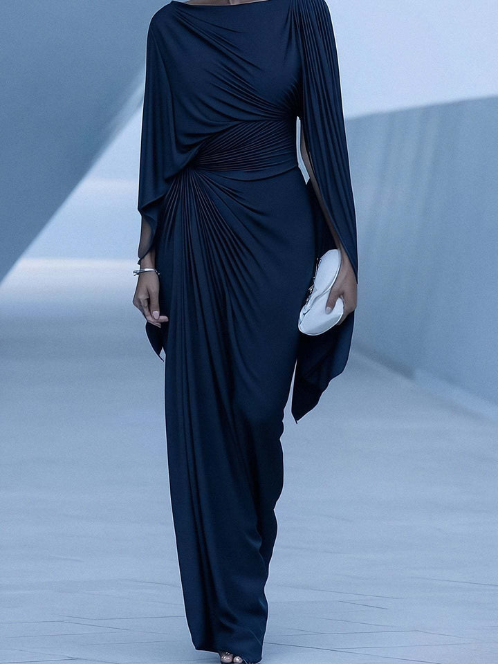 Women's Evening Dress | Long Asymmetrical with Draping