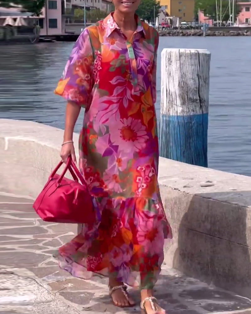 Helena | Colorfully Printed Dress with Loose Lantern Sleeves