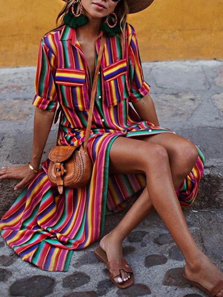 Nancy | Casual Striped Printed Shirt Maxi Skirt