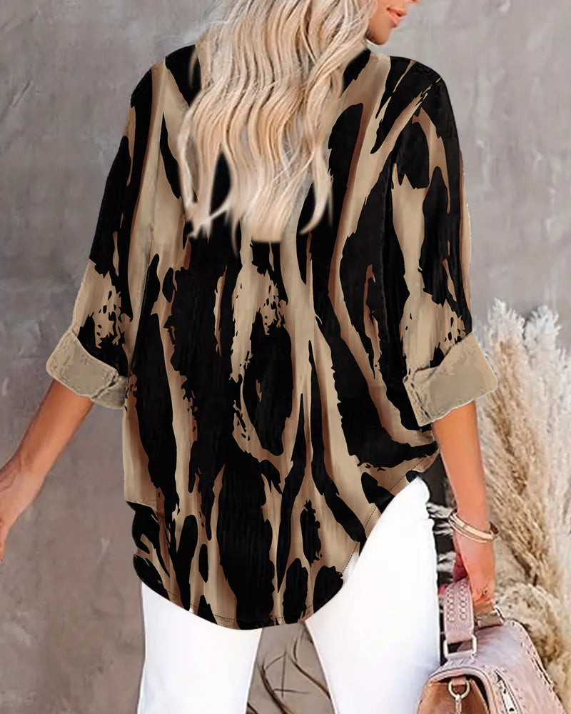 Women's Oversized Blouse with Print and Buttons