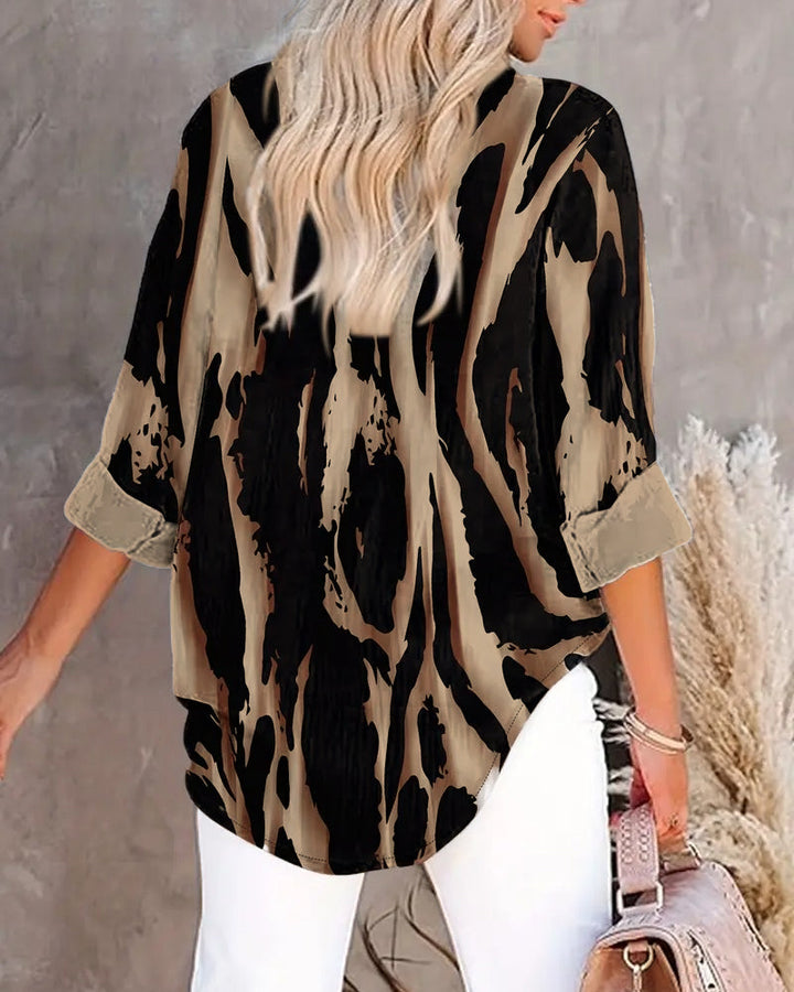 Women's Oversized Blouse with Print and Buttons