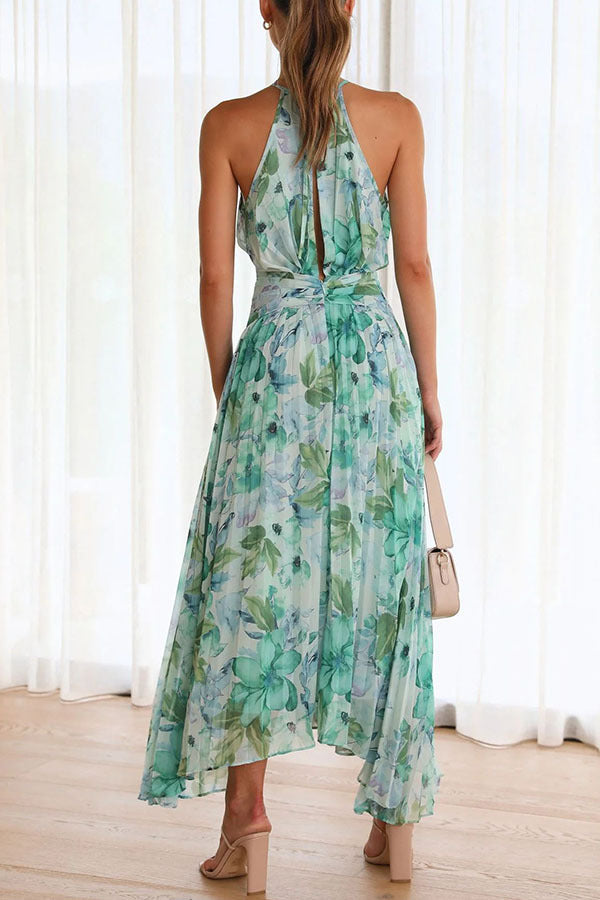 Women's Floral Maxi Dress with Tie