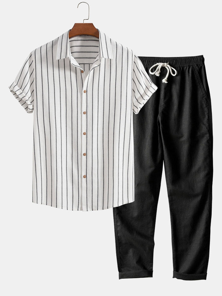 Striped Men's Set – Shirt & Pants for Spring, Summer & Autumn