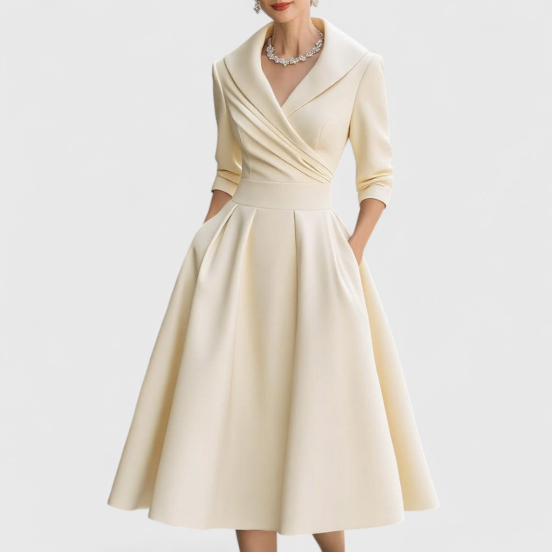 Women's Dress | Midi Flared with Wrap Neckline