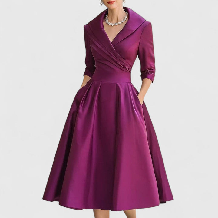Women's Dress | Midi Flared with Wrap Neckline
