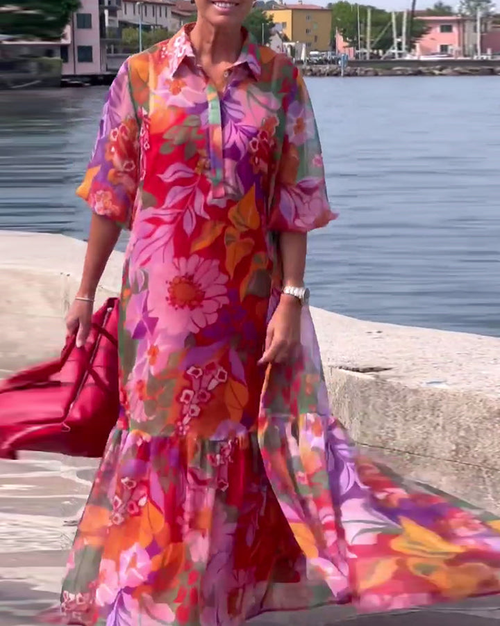 Helena | Colorfully Printed Dress with Loose Lantern Sleeves