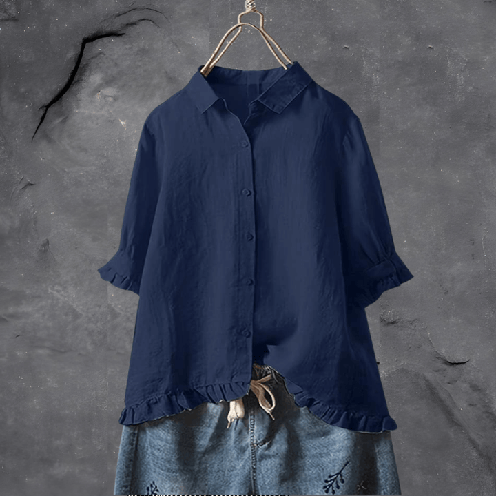 Women’s Casual Button-Up Blouse with Ruffle Hem