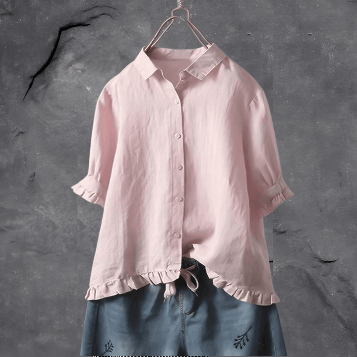 Women’s Casual Button-Up Blouse with Ruffle Hem
