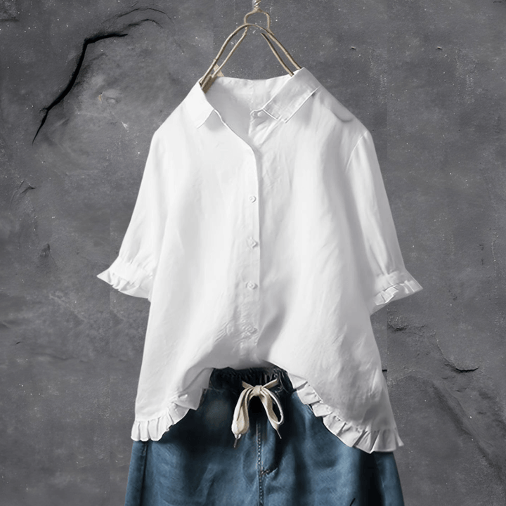 Women’s Casual Button-Up Blouse with Ruffle Hem