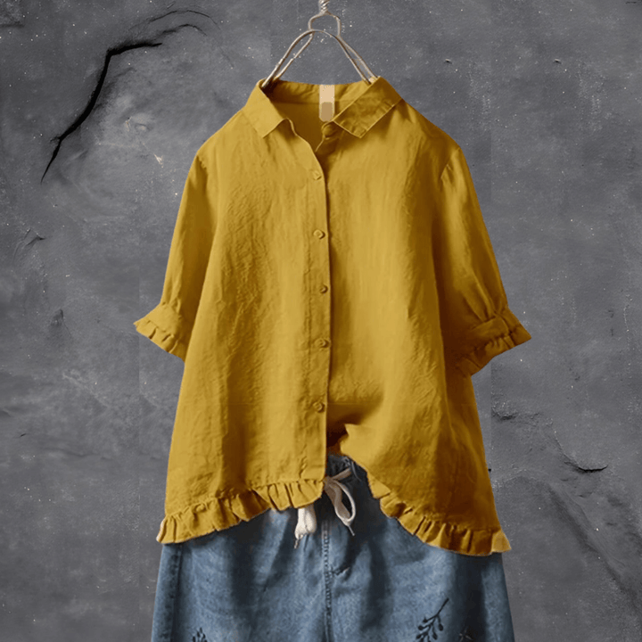 Women’s Casual Button-Up Blouse with Ruffle Hem