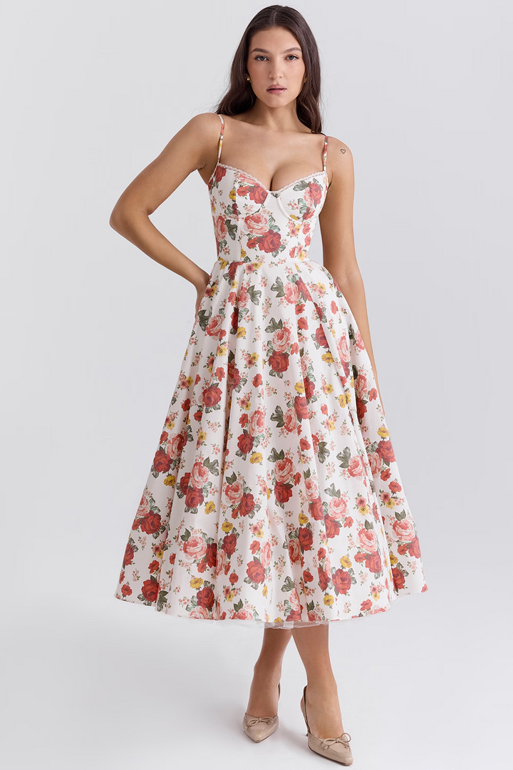 Women’s Elegant Spaghetti Strap A-Line Midi Dress