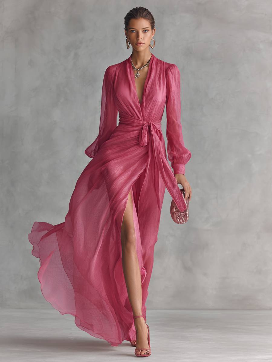 Sophia™ | Pink Pearl Chiffon Maxi Dress