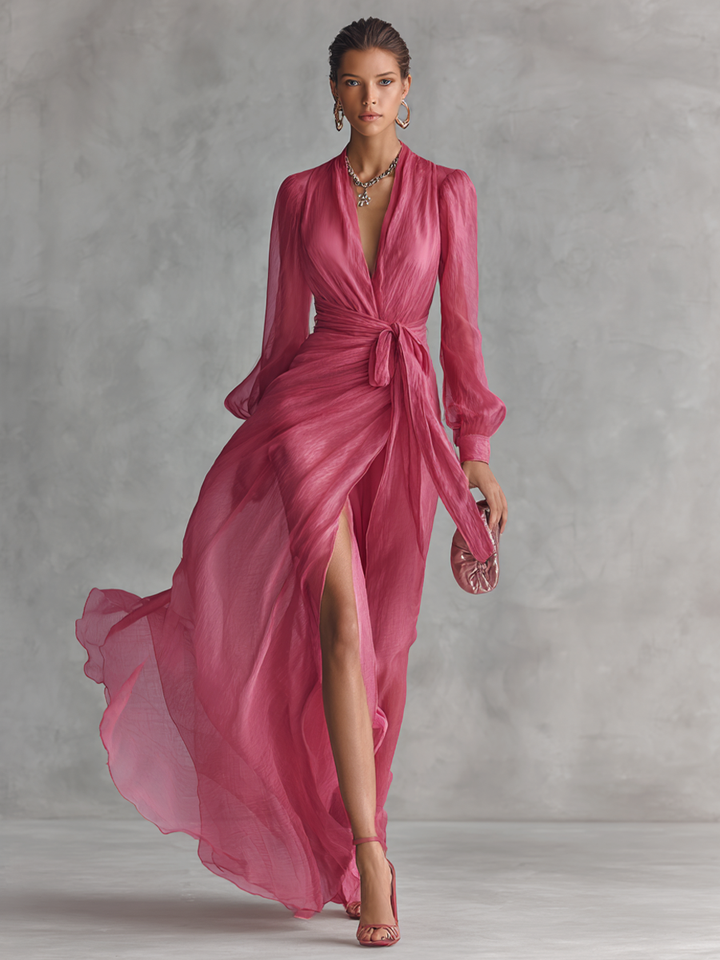 Sophia™ | Pink Pearl Chiffon Maxi Dress