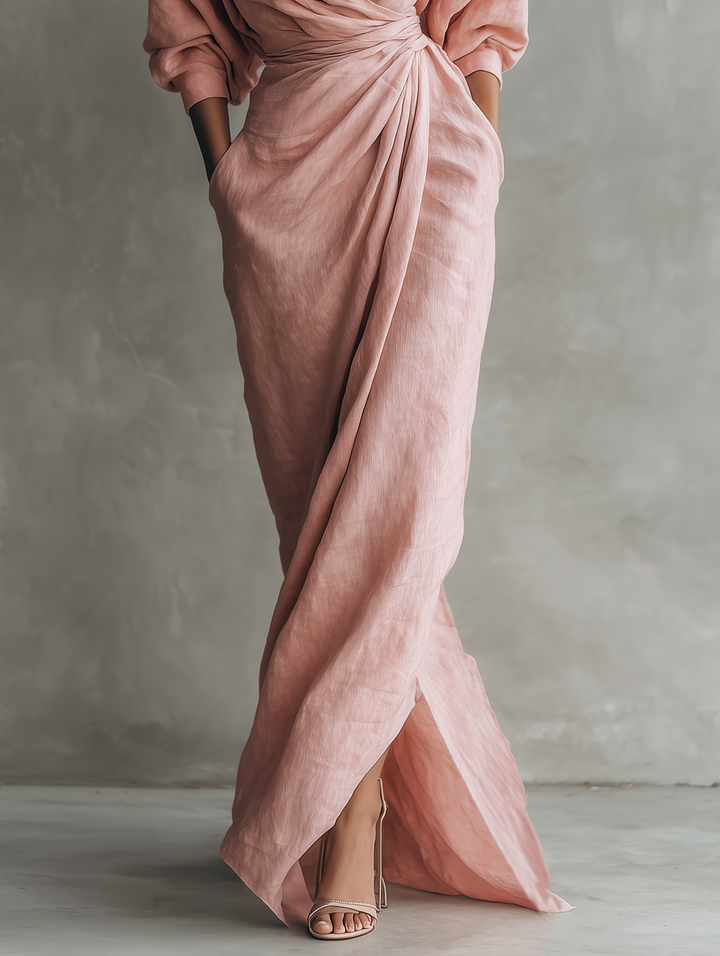 Emma™ | Pink Linen Blend V-Neck Maxi Dress
