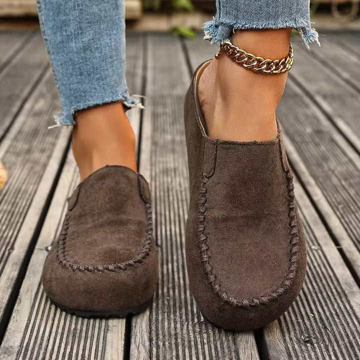 Women's Slip-On Moccasins | with Stitching and Flat Sole