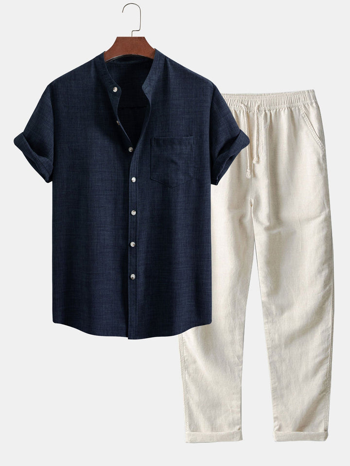 Men’s Short-Sleeve Set – Stand-Up Collar & Breathable Fit