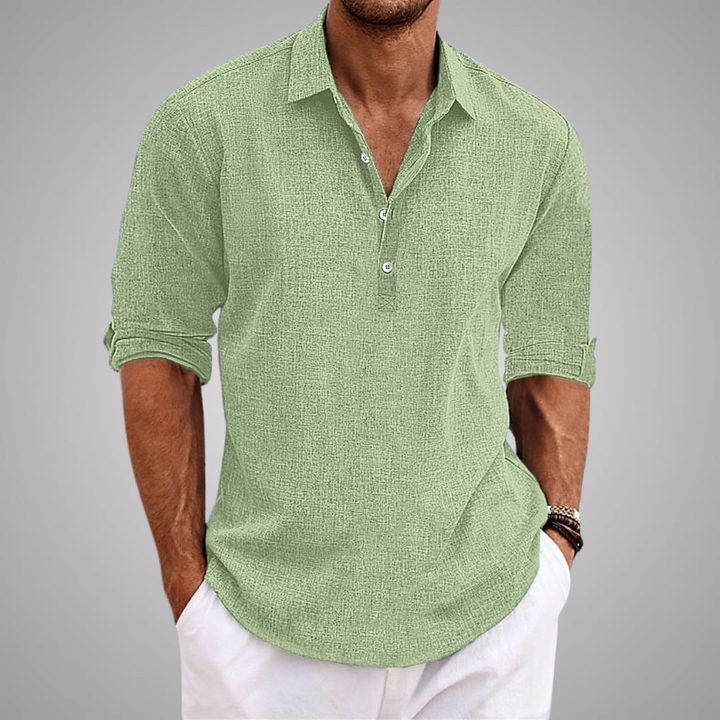 Men's Casual Linen Henley Shirt