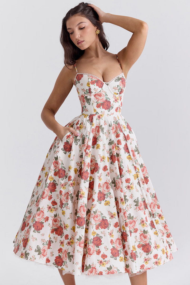 Women’s Elegant Spaghetti Strap A-Line Midi Dress