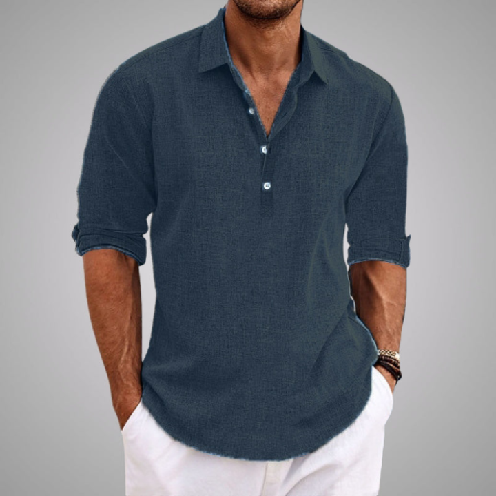 Men's Casual Linen Henley Shirt