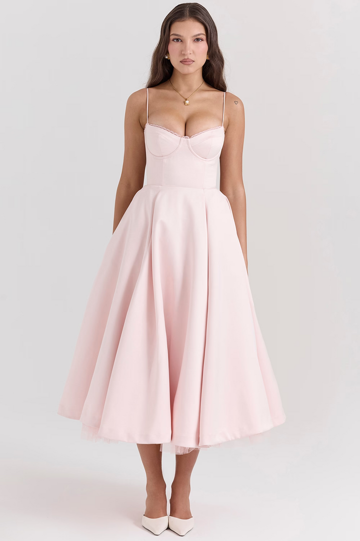 Women’s Elegant Spaghetti Strap A-Line Midi Dress