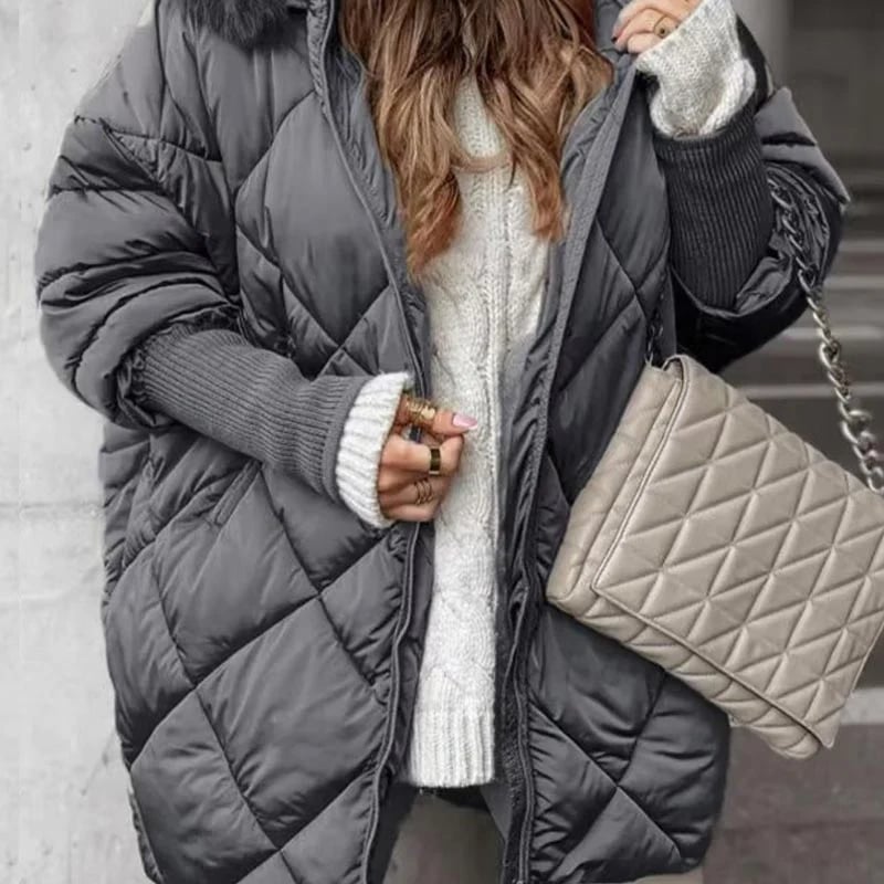 Women's Mid-Length Parka – Knitted Sleeves for Autumn and Winter, Comfortable Fit for Cold Days