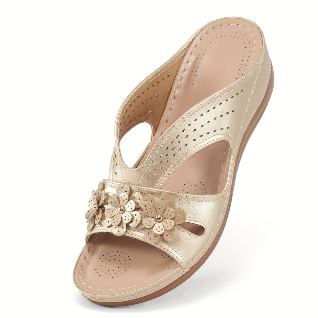 Avila | Airy Summer Shoes with Floral Decor and Wedge Heel