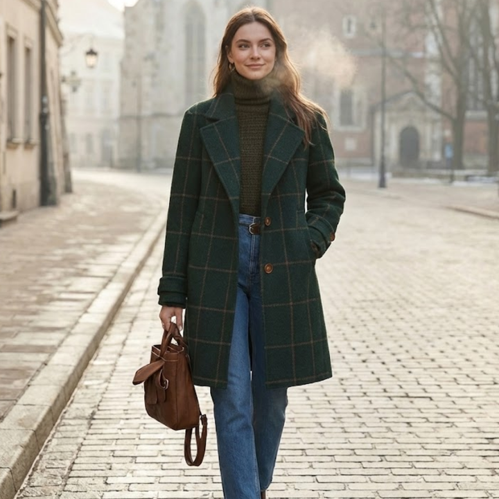 Women's plaid coat in a classic cut