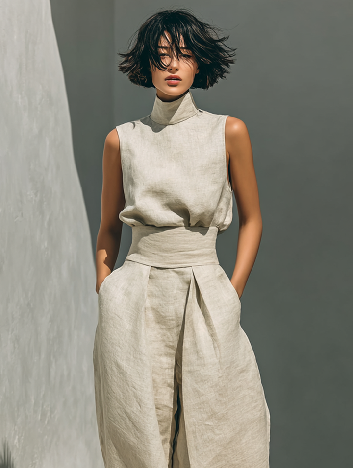Maria - Set with a top and wide pants in a minimalist style for women