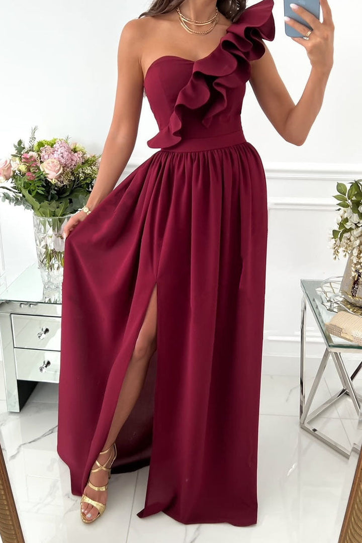 Women’s One-Shoulder Ruffle Maxi Dress
