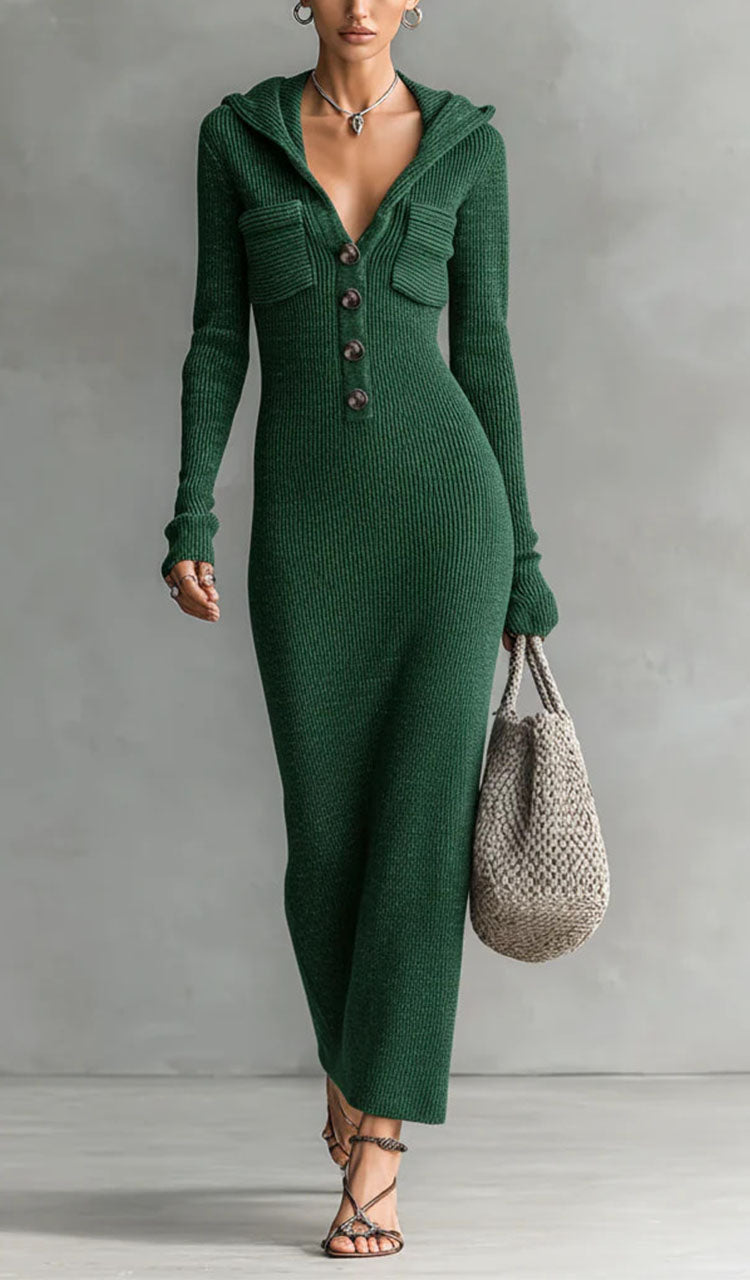 Fashionable Gray Maxi Dress with Long Sleeves and Retro Cut