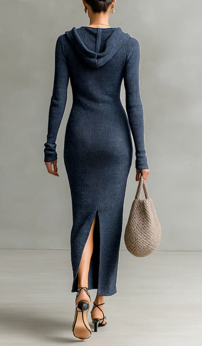 Fashionable Gray Maxi Dress with Long Sleeves and Retro Cut