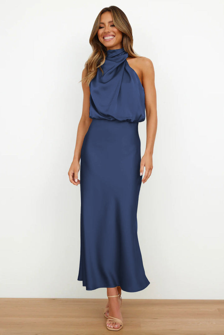 Rochelle | Feminine Satin Dress with Halter Neckline