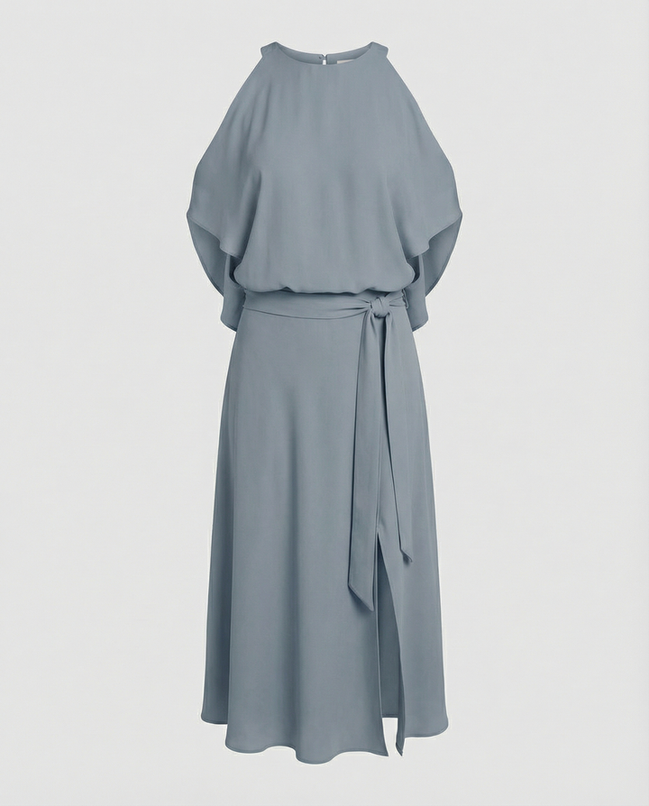 Women’s Elegant Halter Midi Dress with Wrap Skirt