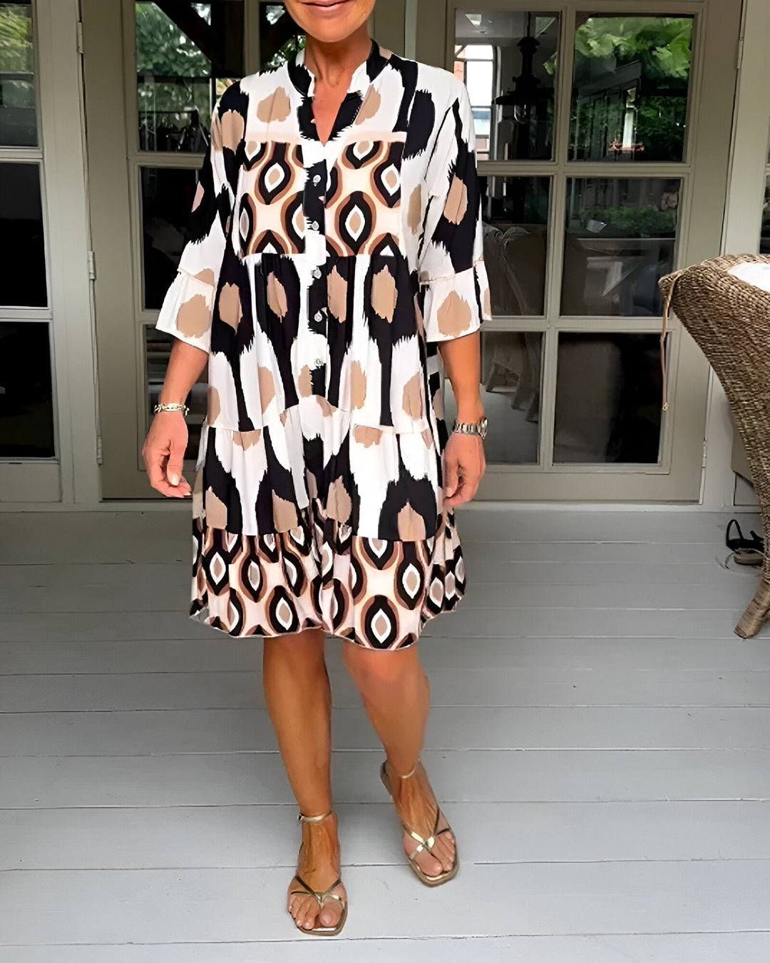 Parker | Geometric Tiered Midi Dress for Bold Boho Style
