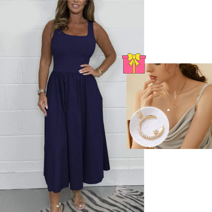 Stylish Sleeveless A-Line Dress with Square Neckline