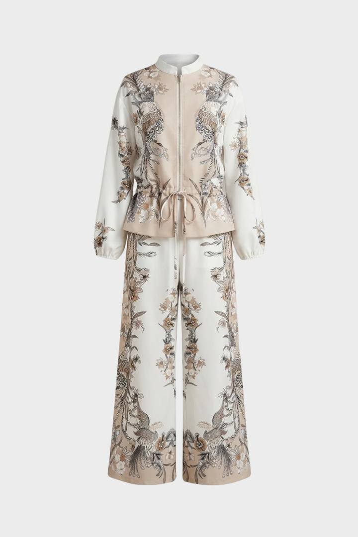 Indie | Zip Front Blouson Top Printed Two Piece Set