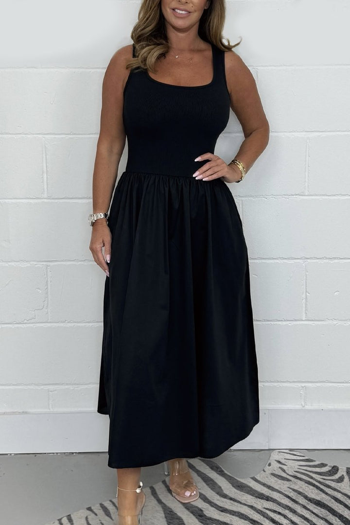 Stylish Sleeveless A-Line Dress with Square Neckline