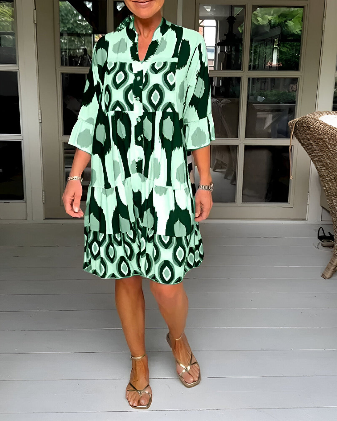 Parker | Geometric Tiered Midi Dress for Bold Boho Style